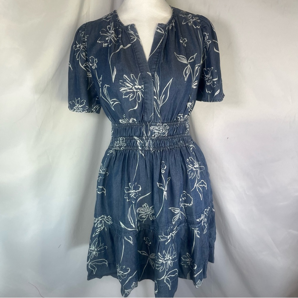 Velvet Heart Floral Short-Sleeve Smocked Waist Fit & Flare Dress‎ Denim XS